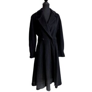 Dama Women’s Large 42 Elegant Black Wool AlpacaTrench Coat Italy Flared Vintage